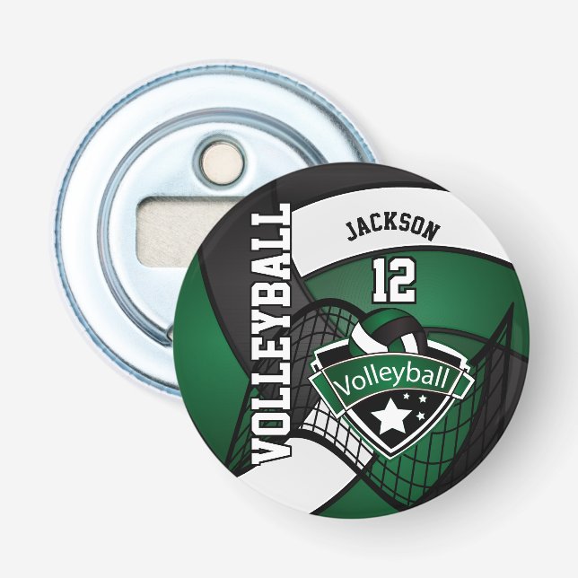 Black, Dark Green and White Volleyball Logo Bottle Opener (Front)
