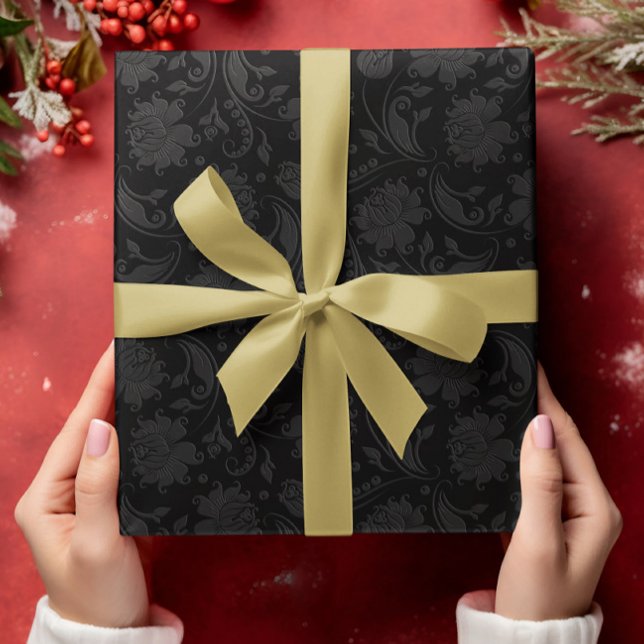 Black & Dark Grey Damasks Monochromatic Design Wrapping Paper (Creator Uploaded)