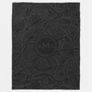 Black & Dark Grey Paisley Fleece Blanket