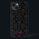 Black & Dark Grey Vintage Floral Damasks iPhone 13 Case<br><div class="desc">Vintage elegant floral pattern in dark grey and black monotones. Customisable monogram version.</div>