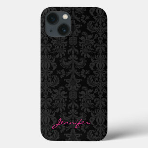 Black & Dark Grey Vintage Floral Damasks iPhone 13 Case