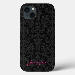 Black & Dark Grey Vintage Floral Damasks iPhone 13 Case