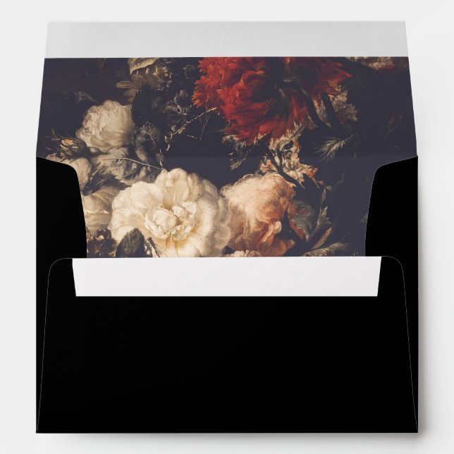 Black Dark Moody Wedding Floral Envelope Liner (Back (Bottom))