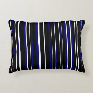 Black, Dark Navy Blue, and White Barcode Stripe Decorative Cushion