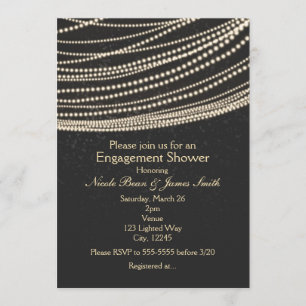 Black Dark Night Sky & String Lights Invitations