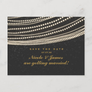 Black Dark Night Sky & String Lights Save The Date Announcement Postcard