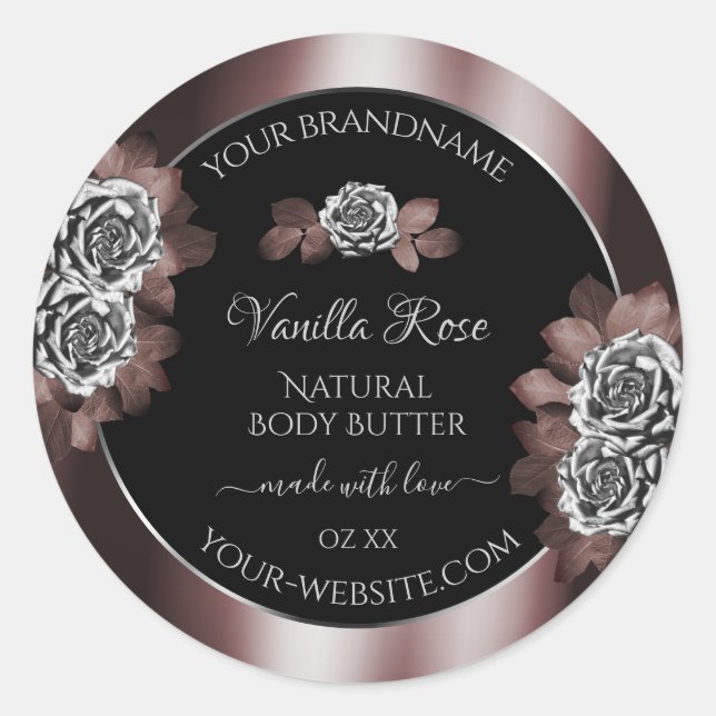 Black Dark Red Product Labels Silver Frame Roses (Front)