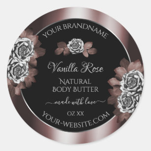 Black Dark Red Product Labels Silver Frame Roses