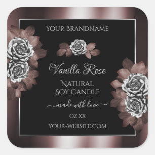 Black Dark Red Product Labels Silver Frame Roses