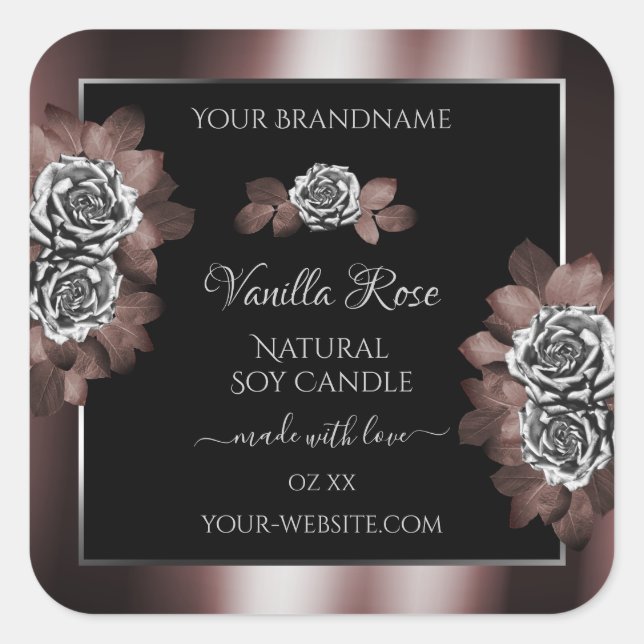 Black Dark Red Product Labels Silver Frame Roses (Front)