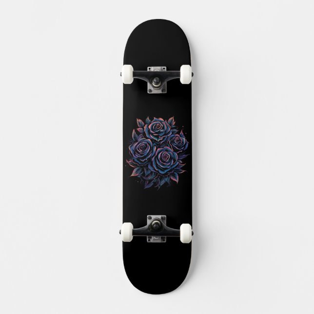 Black Dark Rose Flower Skateboard (Front)