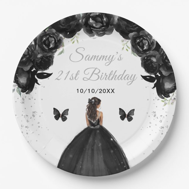 Black Dark Skin Princess Birthday Party Paper Plate (Front)