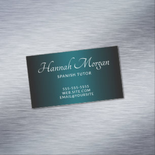 Black Dark Teal Ombre Elegant Script Magnetic Business Card
