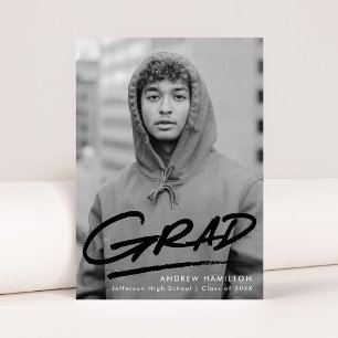Black   Dashed Modern Photo Graduation Announcement
