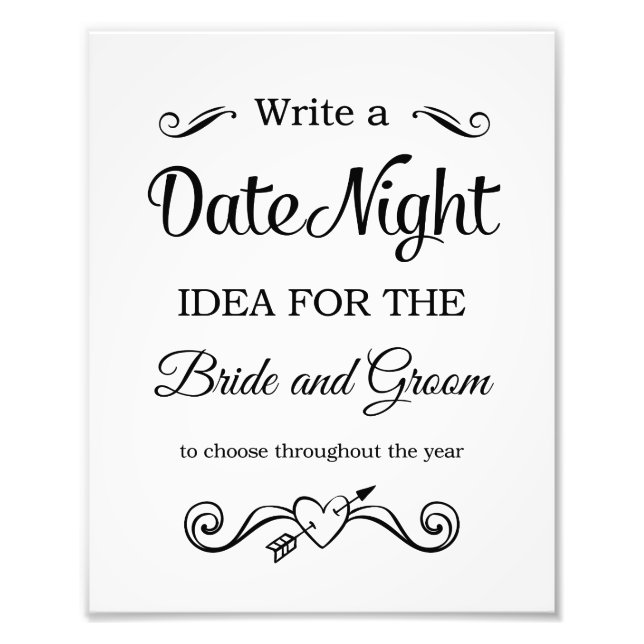 Black Date Night Ideas Wedding Sign Photo Print (Front)