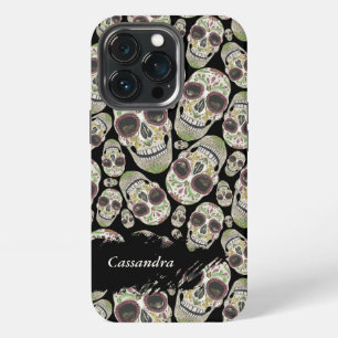 Black Day of the Dead Skulls Pattern iPhone 13 Pro Case