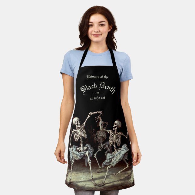Black Death Dancing Skeletons Halloween Apron (Worn)