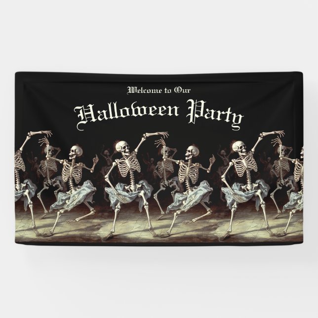 Black Death Dancing Skeletons Halloween Banner (Horizontal)