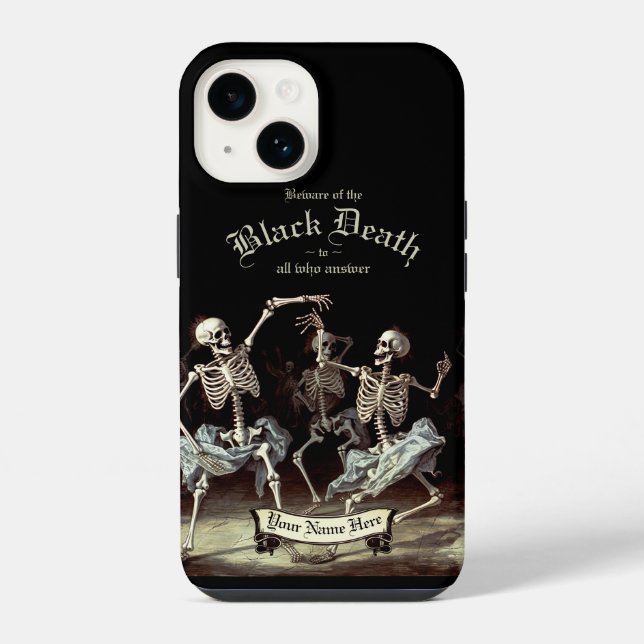 Black Death Dancing Skeletons Halloween iPhone Case (Back)