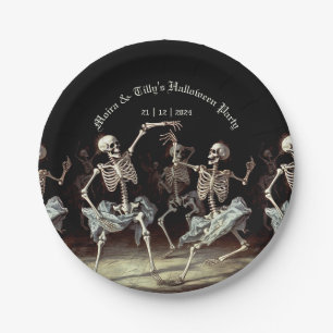 Black Death Dancing Skeletons Halloween Paper Plate