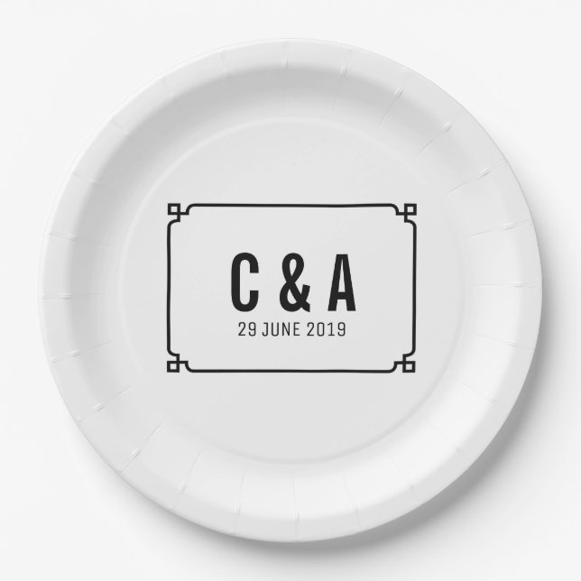 Black Deco Chic Wedding Paper Plate (Front)