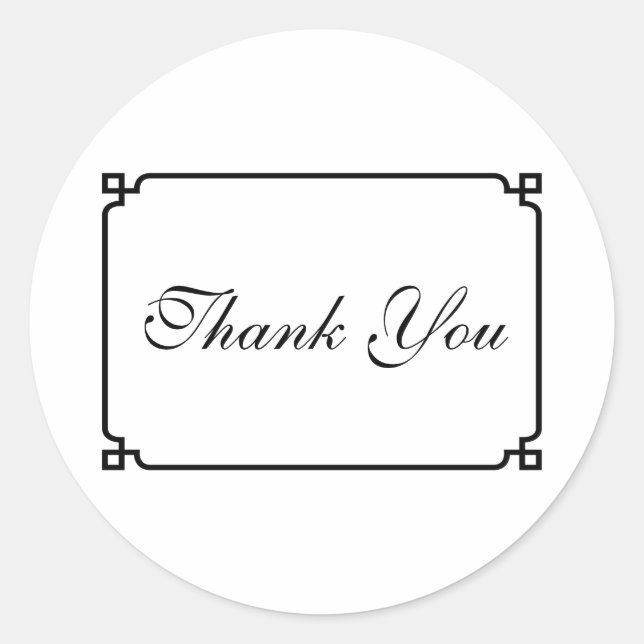 Black Deco Chic Wedding Thank You Classic Round Sticker (Front)