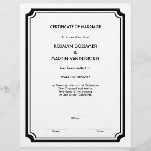 Black Deco frame keepsake edding certificate ecru