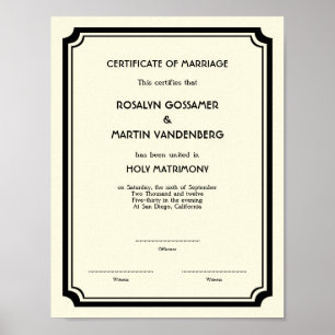 Black Deco frame keepsake wedding certificate ecru Poster
