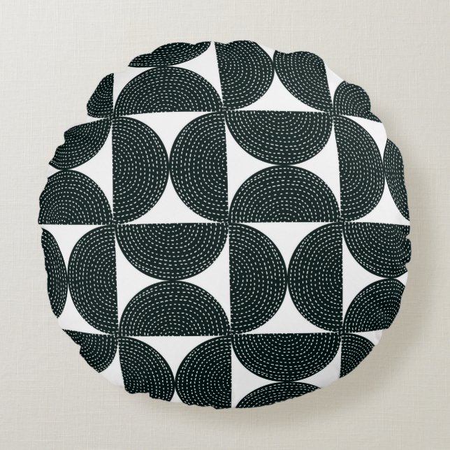 Black decorative abstract seamless pattern in the  round cushion (Front)