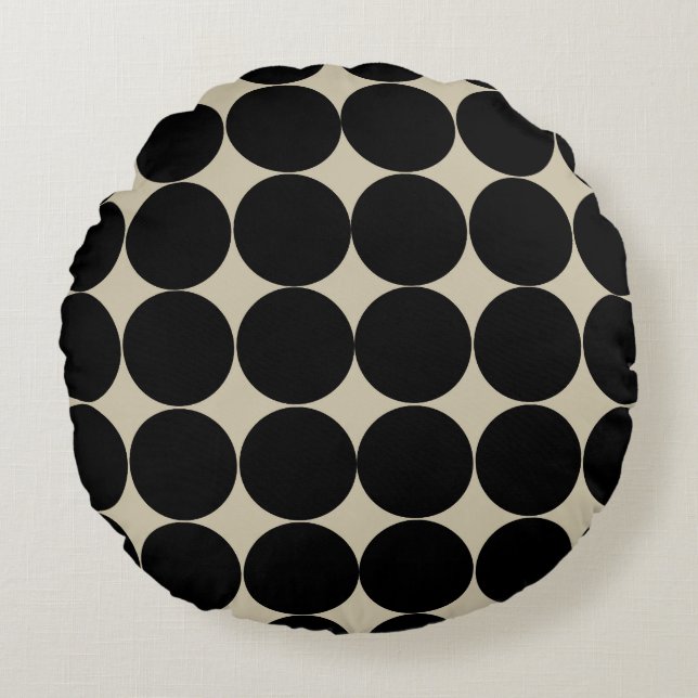 Black Decorative Circle Shape Repeat Pattern Round Cushion (Front)