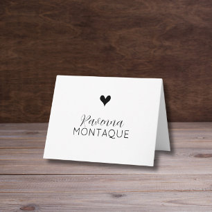 Black Decorative Heart Handwritten Name  Note Card
