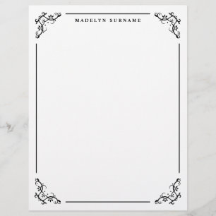Black Decorative Ornate Swirl Frame And Name Custom Letterhead