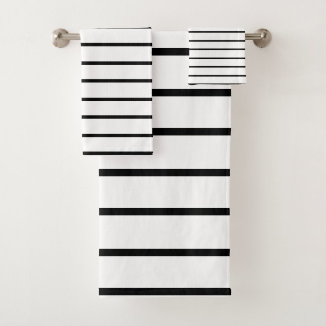 Black Decorative stripe pattern Bath Towel Set (Insitu)