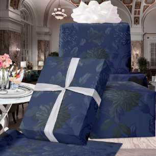 Black & Deep Blue Floral Ombre Wedding Wrapping Paper
