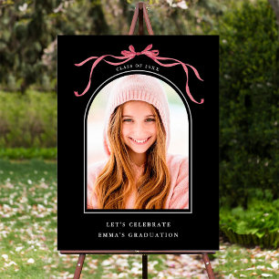 Black Deep Blush Bow Graduation Party Welcome Poster
