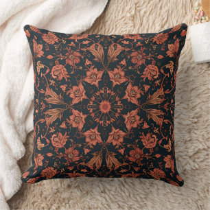 Black & Deep Orange Floral Damask Cushion