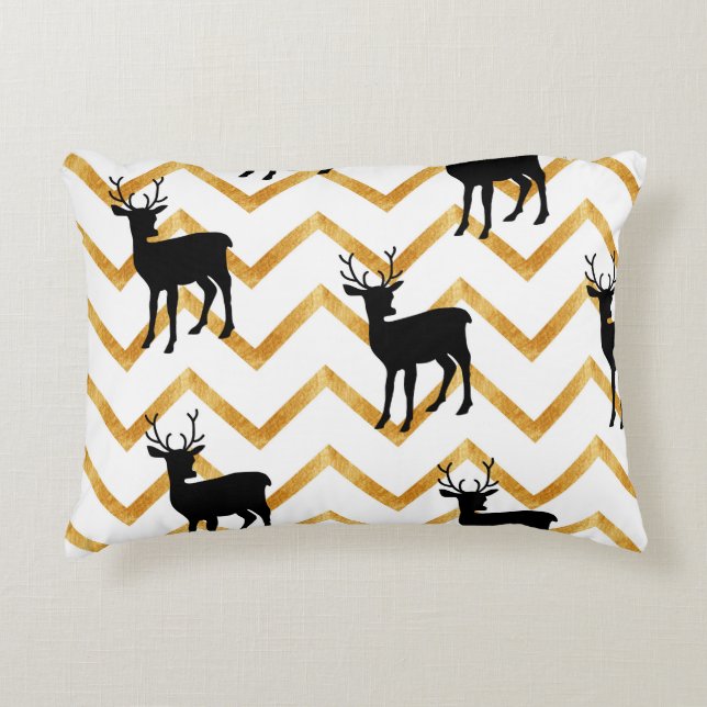 Black deer, gold texture pattern. decorative cushion (Front)