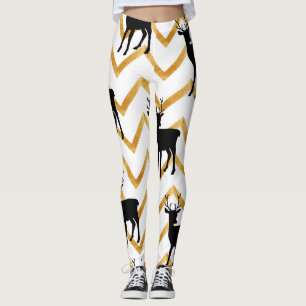 Black deer, gold texture pattern. leggings