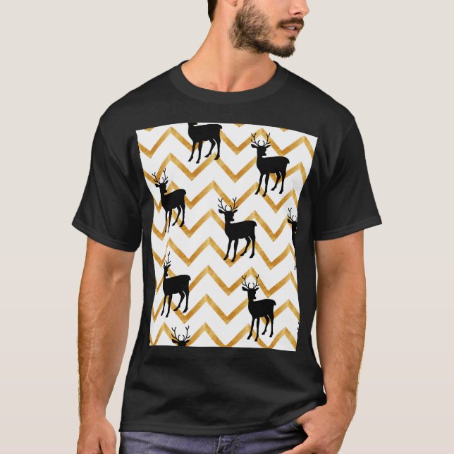 Black deer, gold texture pattern. T-Shirt (Front)