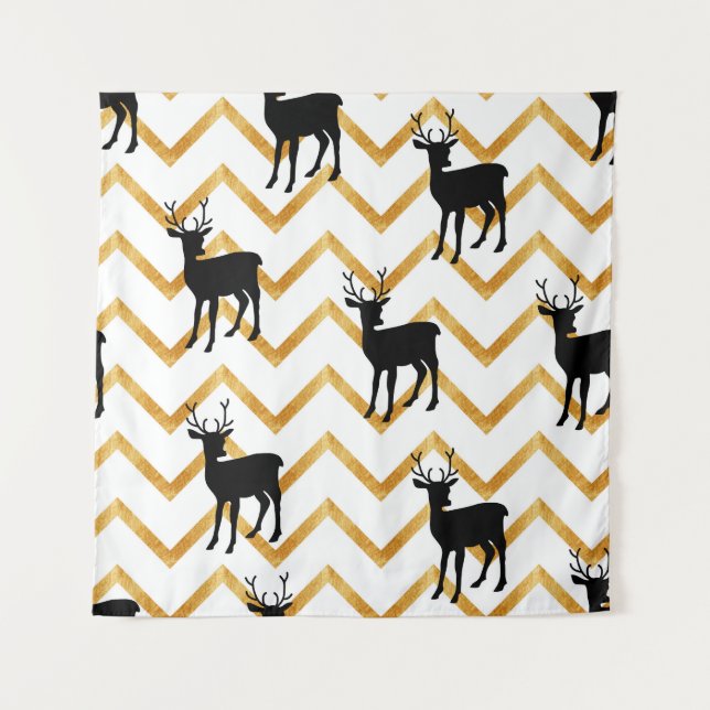 Black deer, gold texture pattern. tapestry (Front)