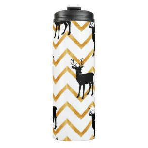Black deer, gold texture pattern. thermal tumbler