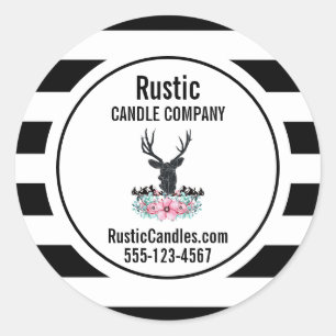Black Deer Head w/ Flowers & Mountains Business Classic Round Sticker