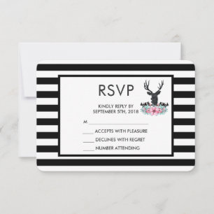 Black Deer Head w/ Pink Flower Bouquet RSVP