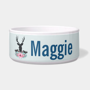 Black Deer Head w/ Pink Flowers & Mountains