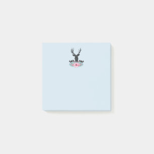 Black Deer Head w/ Pink Flowers & Mountains Post-it Notes
