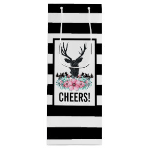 Black Deer Head w/ Pink Flowers & Mountains Wine Gift Bag
