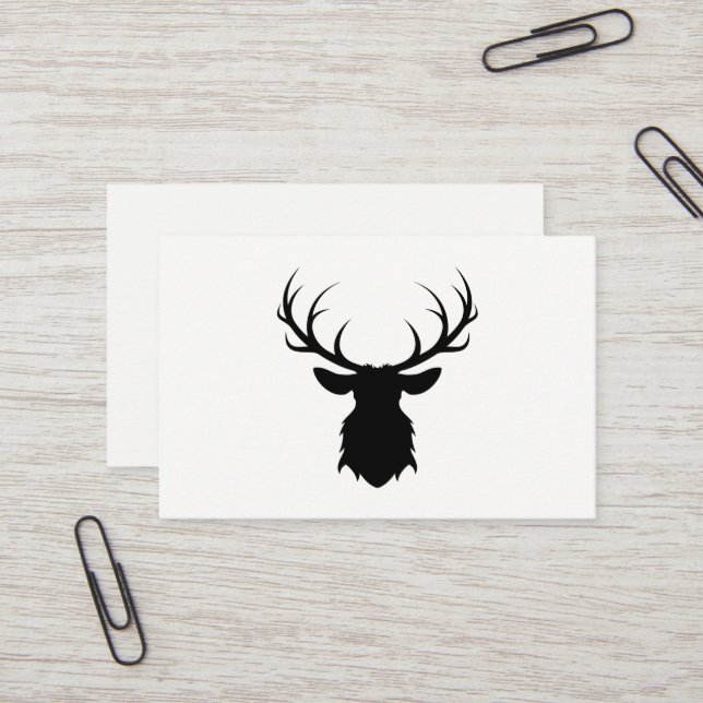 Black Deer Head with Antlers Silhouette Business Card (Front/Back In Situ)