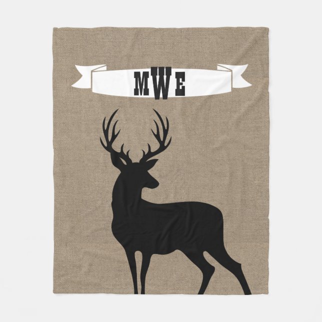 Black Deer Ribbon Monogram Fleece Blanket (Front)