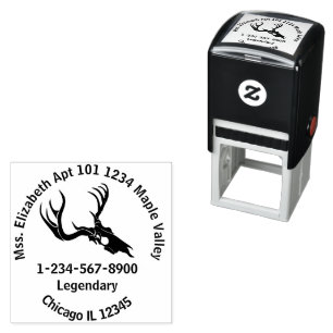 Black Deer Skull Return Address Self-inking Stamp