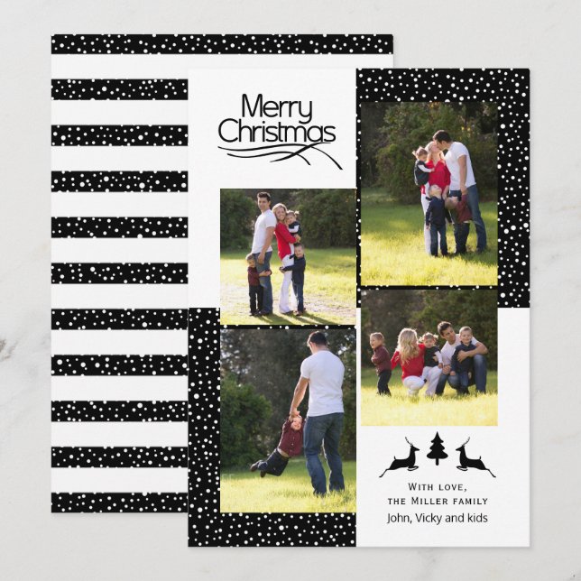 Black deer, tree Merry Christmas typography photo Holiday Card (Front/Back)